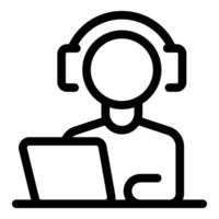 Man with headset is working on his laptop vector