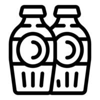Two bottles of juice with a round label are standing next to each other vector