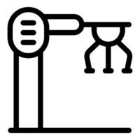 Robotic arm picking up object icon, simple style vector