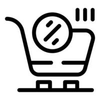 Shopping cart showing percentage discount with three lines icon vector