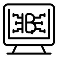 Computer showing bitcoin symbol with electronic circuit vector