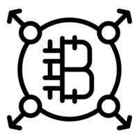 Bitcoin cryptocurrency connecting with arrows to global network vector