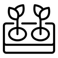 Seedling growing from soil in square pot icon vector