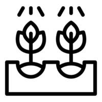 Line icon of a smart farm system growing plants with an automated irrigation system vector