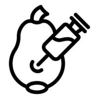 Syringe injecting liquid substance into pear fruit vector