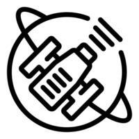 Spacecraft orbiting planet sending signals icon vector