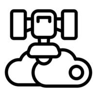 Line art icon of a satellite transmitting data vector