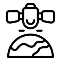 Satellite orbiting earth transmitting data signal icon vector