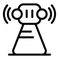 Broadcasting equipment transmitting radio waves icon, outline style vector