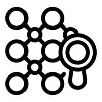 Magnifying glass analyzing connections in a network structure vector