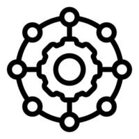 Network automation icon showing a central gear connecting to multiple nodes vector
