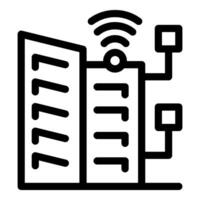 Smart city building connecting wirelessly with sensors vector