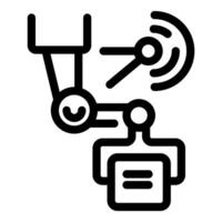 Robotic arm scanning document with sensor, automation technology icon vector