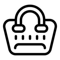 Sad shopping basket expressing disappointment with empty handles vector