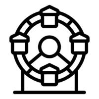 Ferris wheel with cabins rotating at amusement park outline icon vector