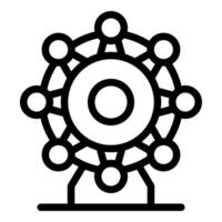 Ferris wheel rotating with round cabins at amusement park line art icon vector
