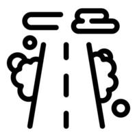 Road covered by snow with clouds passing by line icon vector