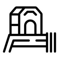 Doghouse standing on wooden platform and surrounded by fence vector