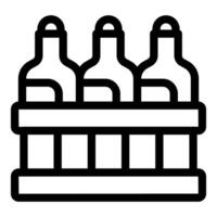 Three beer bottles standing in wooden crate for delivery vector
