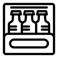 Mini bar fridge stocked with glass bottles for hotel room service vector
