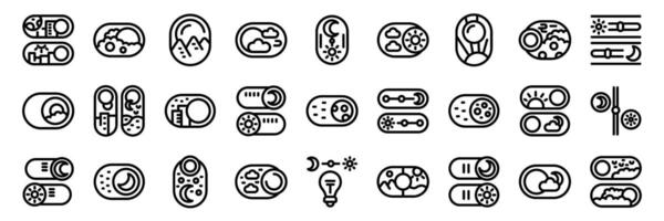 Night day mode icons set. Set of day and night mode switcher buttons icons showing sun and moon phases vector