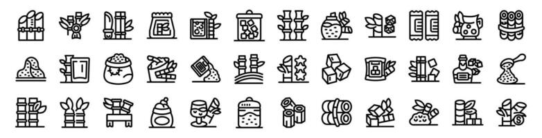 Sugarcane icons set. Sugar cane growing harvesting processing and end products line icons set vector