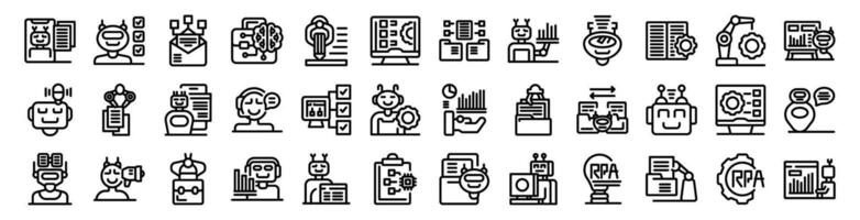 RPA icons set. Robots managing business processes and improving efficiency vector