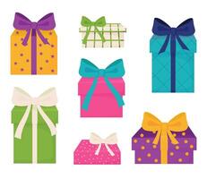 A set of gift boxes with ribbons and bows isolated on a white background. illustration in flat style. vector