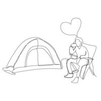 Sketch outline concept minimal travel camp picnic backpack drawing continuous line art. Camping hiking adventure concept hand drawn with white ioslated background. Abstract,illustration. vector