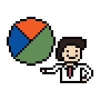 Cute pixel cartoon 8bit character business man businessman smart game for decoration business 8 bit male career smart character game. vector