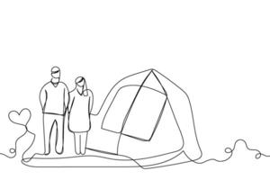 Sketch outline concept minimal travel camp picnic backpack drawing continuous line art. Camping hiking adventure concept hand drawn with white ioslated background. Abstract,illustration. vector