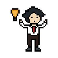 Cute pixel cartoon 8bit character business man businessman smart game for decoration business 8 bit male career smart character game. vector