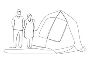 Sketch outline concept minimal travel camp picnic backpack drawing continuous line art. Camping hiking adventure concept hand drawn with white ioslated background. Abstract,illustration. vector