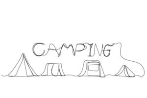 Sketch outline concept minimal travel camp picnic backpack drawing continuous line art. Camping hiking adventure concept hand drawn with white ioslated background. Abstract,illustration. vector