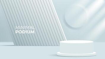3d white podium display design with shadow overlay and white wooden background vector