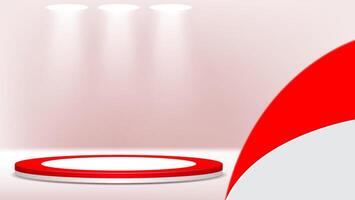 red and white 3d podium design with light vector