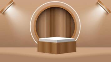 3d white brown square podium with light for product display presentation vector