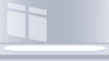 3d white long podium with grey wall and window shadow overlay background vector