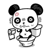 Little Panda is experiencing abdominal pain. Panda is sitting in toilet. Constipation and hemorrhoids. Problems with defecation. Cartoon style vector