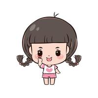 Cute little girl character, Act of pulling down one lower eyelid and sticking out the tongue, Flat design style vector