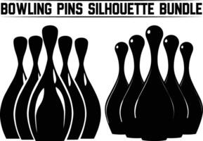 Bowling pins silhouette bundle, Bowling pins icon set, bowling pins standing at the end of a alley, Bowling illustration, simple silhouette design. vector
