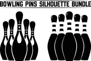Bowling pins silhouette bundle, Bowling pins icon set, bowling pins standing at the end of a alley, Bowling illustration, simple silhouette design. vector