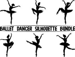 Ballet Dancer Silhouettes, Set of Classic Ballet Dancing Girl in Tutu Skirt. Ballet School, Ballerina Themed Designs. Isolated Woman Dancer Black Shape Poses in different Positions. vector