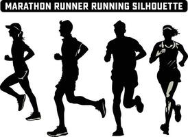 Marathon Runner Running Silhouette, Marathon run. Group of running people, men and women. Isolated silhouettes. People running silhouette, running contest. Running exercise healthy lifestyle. vector