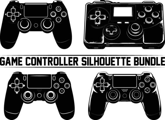 Game controller silhouette bundle, Keypad, gamepad, controller, input device. Console gaming, games, entertaiment, arcade. Retro Gaming controller, silhouette gamepad, game controller.