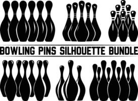 Bowling pins silhouette bundle, Bowling pins icon set, bowling pins standing at the end of a alley, Bowling illustration, simple silhouette design. vector