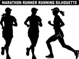 Marathon Runner Running Silhouette, Marathon run. Group of running people, men and women. Isolated silhouettes. People running silhouette, running contest. Running exercise healthy lifestyle. vector