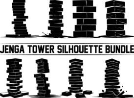 Jenga tower silhouette bundle, Jenga icon in black style isolated on white background. Board games symbol stock illustration. vector