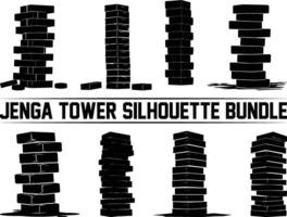 Jenga tower silhouette bundle, Jenga icon in black style isolated on white background. Board games symbol stock illustration. vector