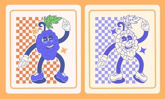 Introducing Our Cheerful and Fresh Grape Mascot A Playful Fusion of Checkerboard Patterns and Woven Label Aesthetics, for your Product packaging and labels vector